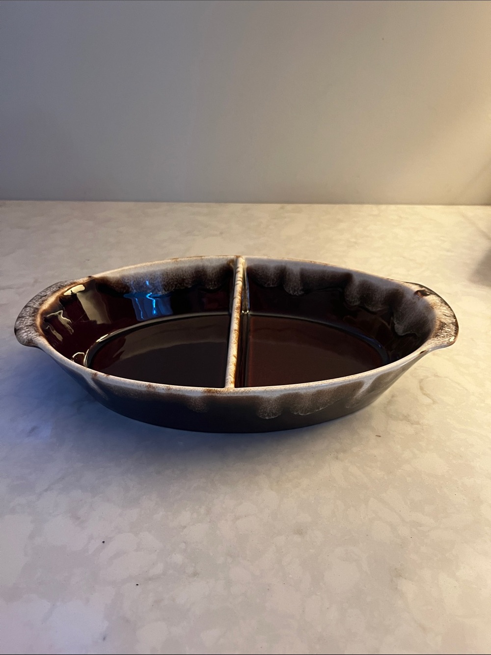 Vintage Pfaltzgraff Gourmet Brown Drip Glaze #14 divided Casserole bake Dish